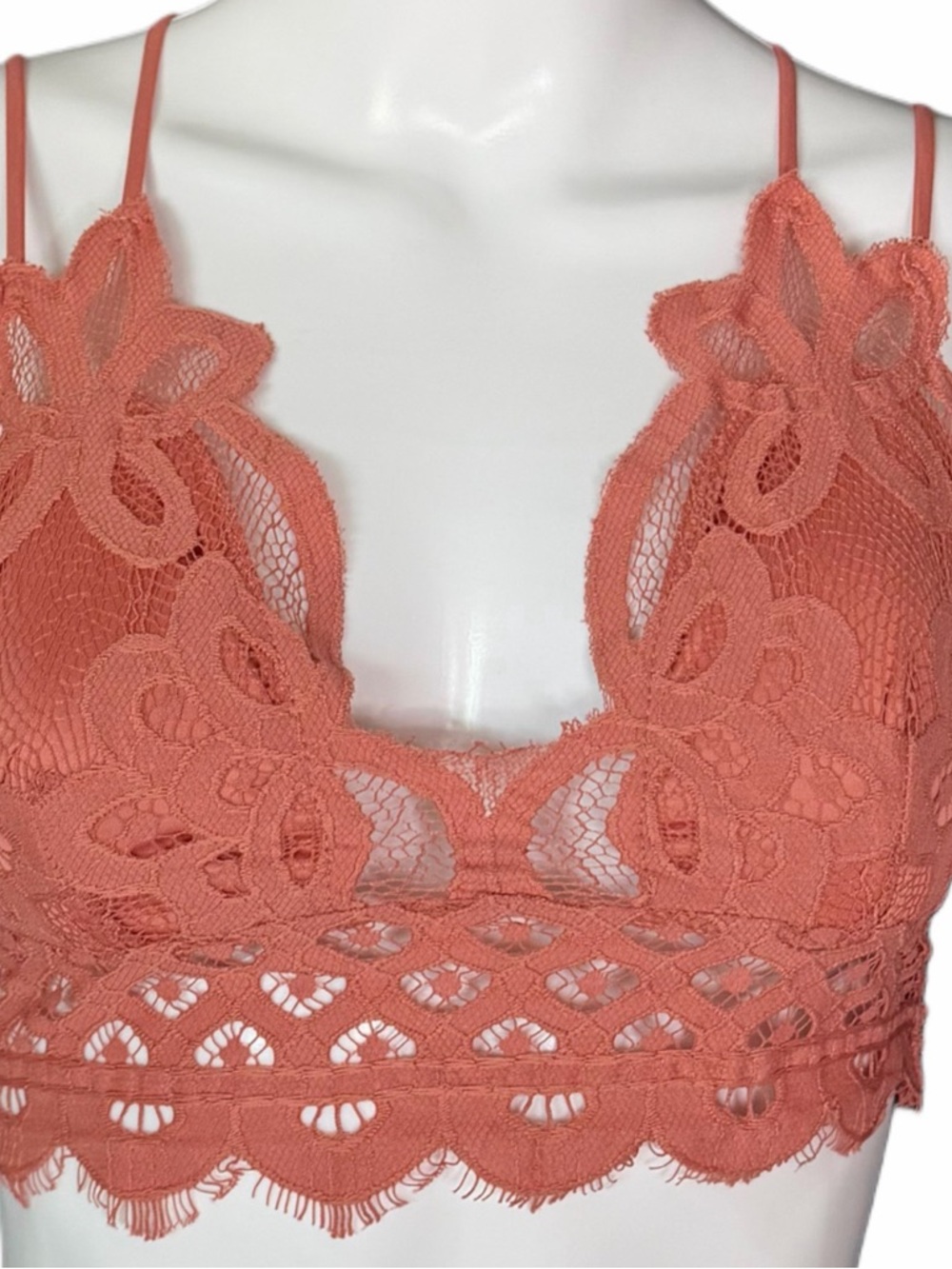 Zenana Outfitters Bralette Women Medium Coral Lace Crochet Criss Cross Back Boho